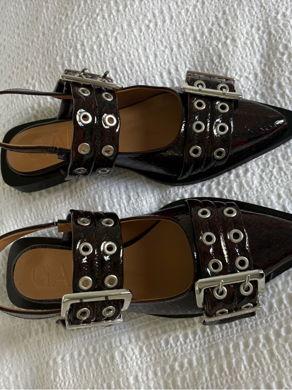NIB - GANNI Burgundy Snake Buckle Ballerina Flat - Size 39 - Picture 7 of 9